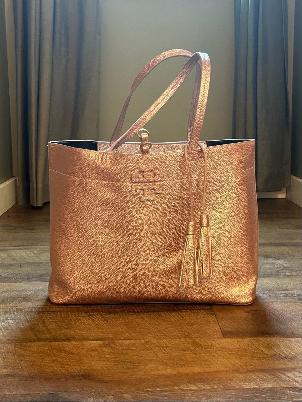 Tory Burch Pink McGraw Pebble Leather Tote with Tassels